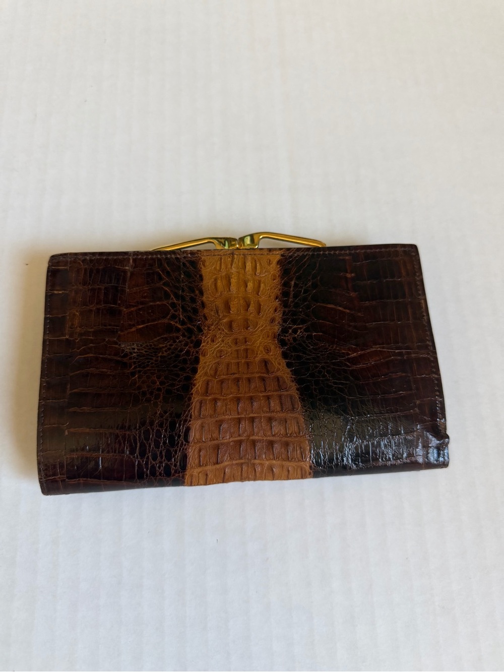 Vintage Croc-Embossed Leather Wallet in Dark Brown and Tan - Picture 2 of 5
